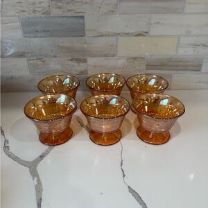6 Federal Glass Normandie marigold iridescent carnival glass Footed Sherbet Bowl